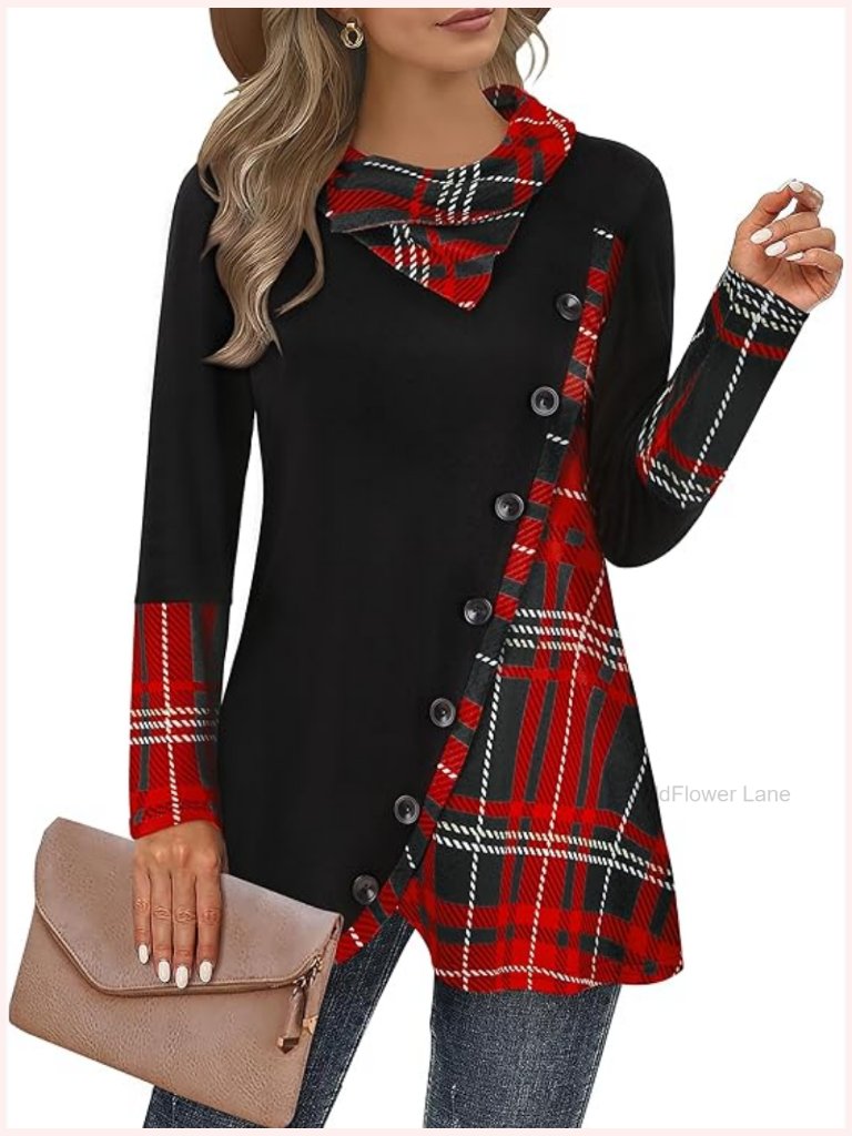 Womens Cowl Neck Long Sleeve Asymmetrical Hem Tunic Top Flowy